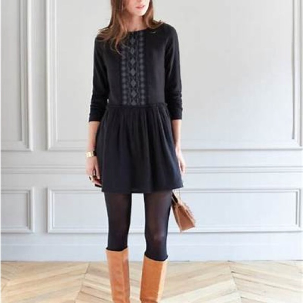 SEZANE PASADENA BLACK MINI FOLK DRESS COTTON SZ 40/Large